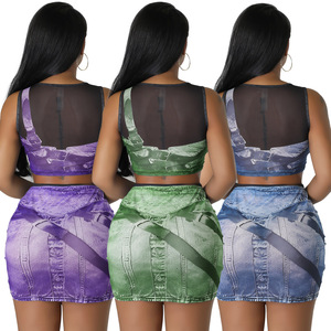 Vendita calda estiva 2 pezzi Set gonna da donna e Top Sexy aderente in rete vedo attraverso abbigliamento Casual da Club - Product Image 2