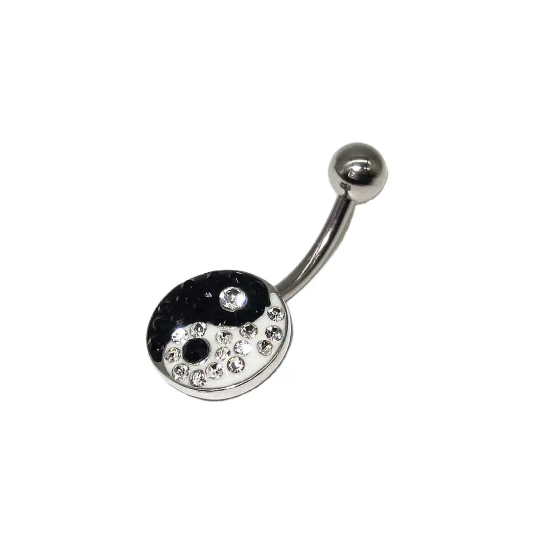 Stainless Steel Taichi Yinyang Crystal Ferido Jeweled Belly Button Rings