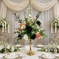 DKB Factory Wholesale - Boule de fleurs artificielles de 35 cm, décoration noire et orange, roses et plantes en soie, décoration de table de mariage