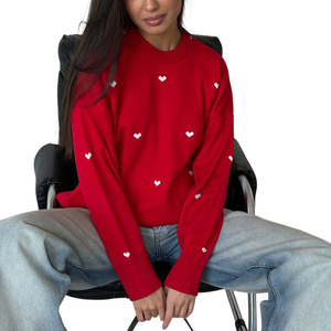 เสื้อสเวตเตอร์ผู้หญิงทรงหลวม คอวี แขนยาว พิมพ์ลายรูปหัวใจ สไตล์ดรอปโชว์เดอร์ ผลิตตามสั่งจากโรงงาน สำหรับฤดูใบไม้ร่วงและฤดูหนาว - Product Image 6