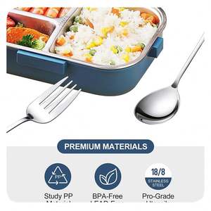Ланч-бокс из нержавеющей стали с 3 отделениями, для детей и взрослых, с суповой миской, набор для школьных обедов - Product Image 4