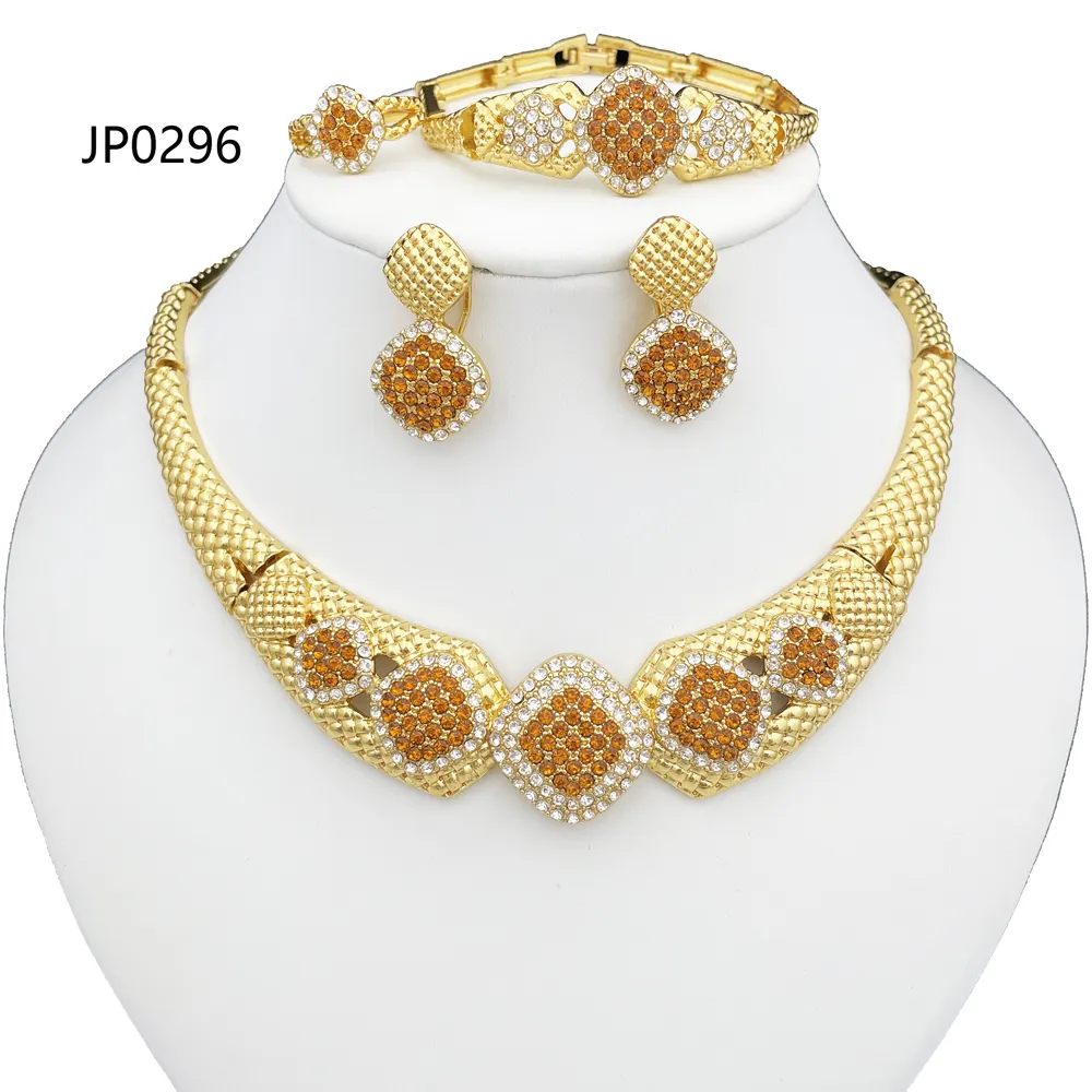 gold plated jewelry set indian with colorful gemstones charm 24k women wedding jewelry gift set