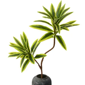Longstar Vente en gros de feuilles de lys en PVC bon marché et de qualité supérieure avec des plantes artificielles décoratives à bords dorés