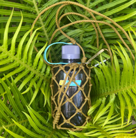 Porte-bouteille d'eau unique avec nœuds, sac de survie, cordon en strass, porte-téléphone en macramé scintillant avec mousqueton pour le camping