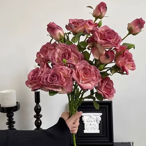 <b>Artificial</b> French Style Multi Headed Roses Pink White Mauve Silk Flower <b>Bouquet</b> Wedding Centerpiece High Simulation - Product Image 2