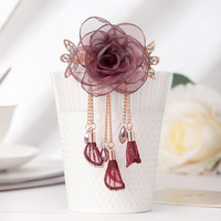 Pince à cheveux élégante en organza et fil de soie, motif rose porte-bonheur, 7,5 cm, pour demi-queue de cheveux horizontale, style quotidien printanier