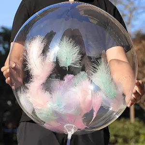 DIY Dekorasi Pesta Ulang Tahun Pernikahan Balon Bobo Balon PVC Balon Helium Bola Tiup Fe Bulu Transparan 10 Buah/Lot 18 Inci