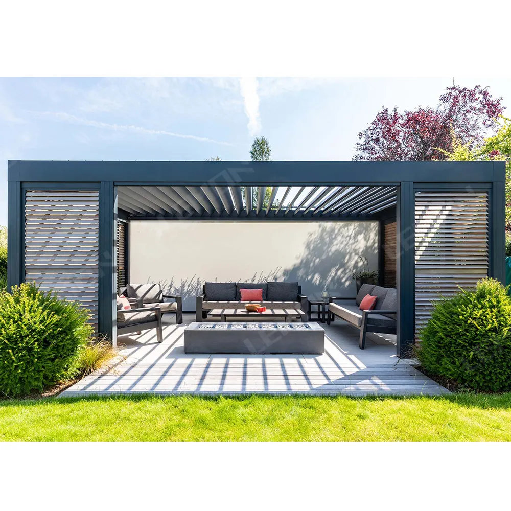 Lüks MODERN açık PERGOLA alüminyum su geçirmez panjur çatı METAL bahçe PERGOLA