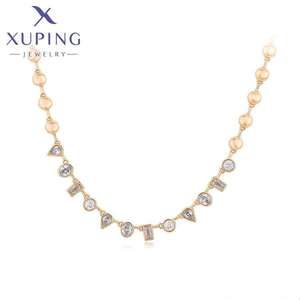 XUPING Collar de Cadena con Cuentas y Circonitas de Formas Mixtas de 7MM, Chapado en Oro Rosa de 18K, Acero Inoxidable, Joyería Minimalista - Product Image 1