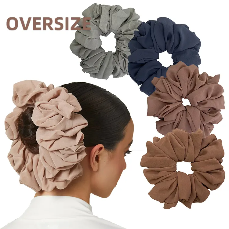 Vendita calda di grandi dimensioni con scrunchion chiffon colore solido fiore grandi oversize hijab scrunchies per le donne