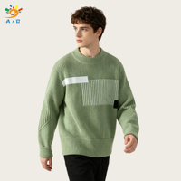 AJB Pull en maille pour homme respirant, anti-boulochage, à motif géométrique color block imprimé numériquement, en mélange de laine, coupe oversize, manches longues, hiver