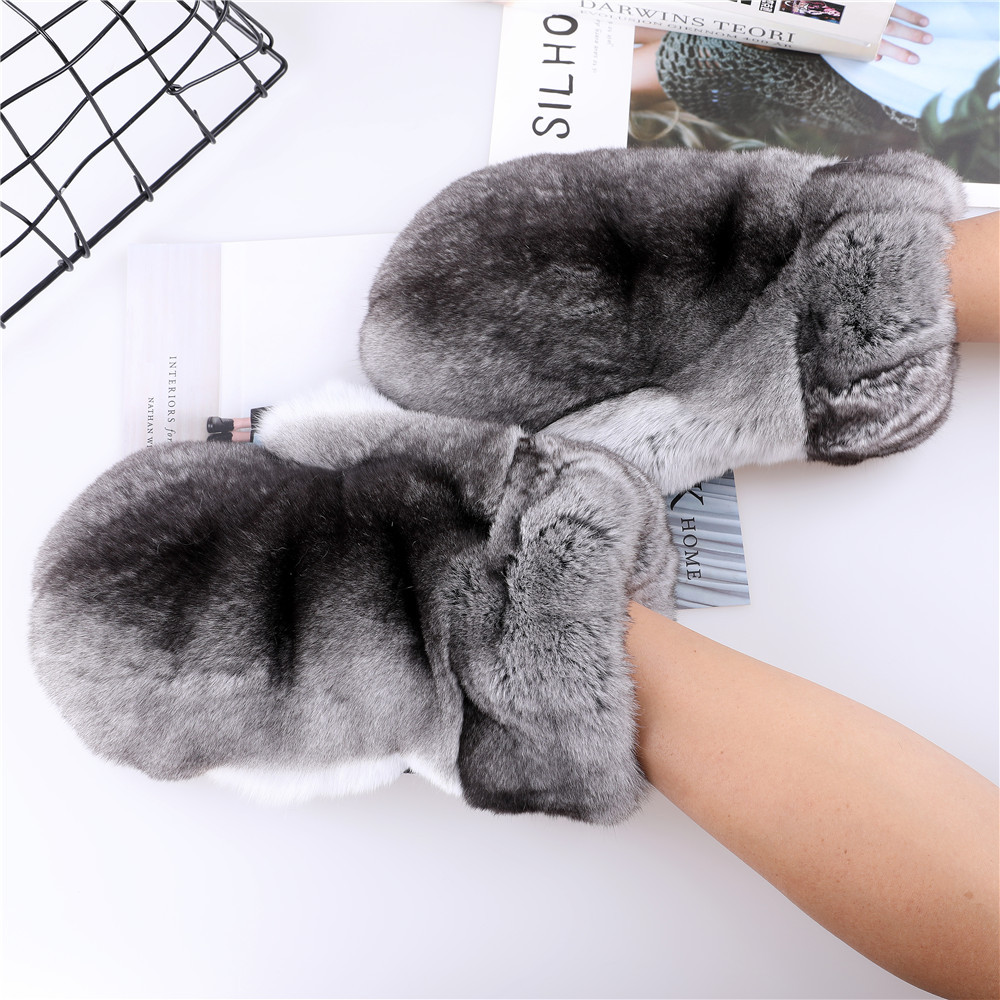Luxury Highend Quality Unisex Winter Chinchilla With Mink Fur Gloves Warm Mittens Mitts