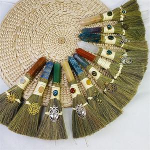 Wholesale natural high quality hand made crafts magic besom reiki crystal broom for gifts decoration