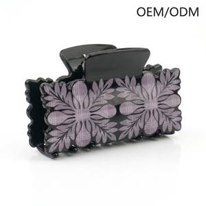 Elegante Pinza de Pelo Acrílica Vintage con Diseño Floral Morado de 9cm, Antideslizante para Uso Diario de Mujeres, OEM ODM - Product Image 1