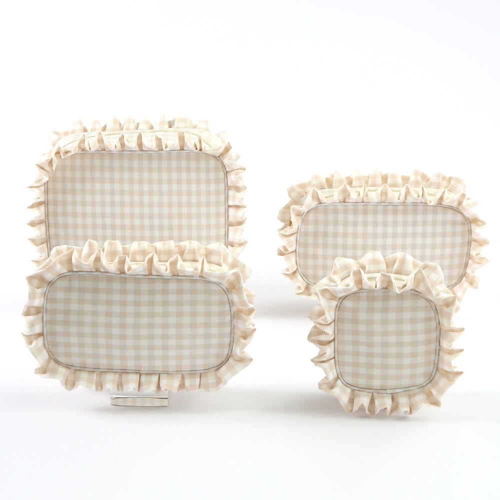 Beige Ruffle Makeup Bag