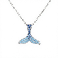 Collier pendentif queue de sirène en argent sterling 925 plaqué rhodium avec zircon bleu, hypoallergénique et inaltérable pour femme