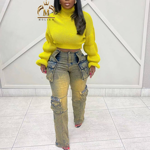 2024 Mùa Thu Mùa Đông Cao Cổ Áo Len Phụ Nữ Phồng Tay Áo Cashmere Áo Len Thời Trang Áo chui đầu Phụ Nữ Cắt Áo Len Cho Phụ Nữ Giản Dị - Product Image 2