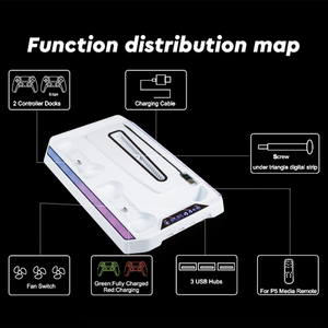 Base de Carga con Ventilador de Refrigeración <span class=keywords><strong>para</strong></span> Consola de Juegos <span class=keywords><strong>PLAY</strong></span> X, Soporte Vertical <span class=keywords><strong>para</strong></span> PS5 con <span class=keywords><strong>3</strong></span> Puertos USB HUB, Accesorios <span class=keywords><strong>para</strong></span> Juegos - Product Image 5