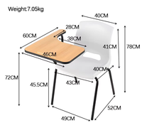 Chaise de formation avec tablette d'écriture, chaise d'étude à accoudoirs en bois avec structure en acier, siège confortable à hauteur fixe