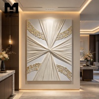 Toile murale en plâtre texturé 3D faite à la main, motif nœud blanc abstrait, tissu extensible avec peinture dorée, décoration murale minimaliste pour la maison