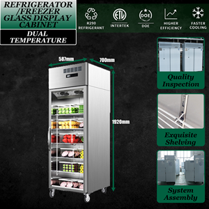 Réfrigérateur vertical à porte vitrée en acier inoxydable de 380 L, 1 porte, refroidissement par air, pour restaurant et cuisine - Product Image 2