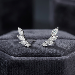 Marquise Lab Grown Leaf <b>Climber</b> Stud <b>Earrings</b> Nature Inspired Design Wedding Rhodium Plated 10K 14K 18K Gold 925 935 Silver - Product Image 1