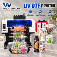 Mesin Cetak Label Kristal Multi Material Wolunda Best Selling UV DTF Printer Roll Type 2 Heads untuk Dekorasi Permukaan Keras
