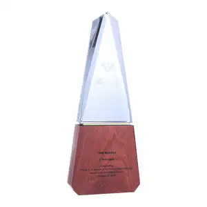 Wholesale High-end creative customized solid wood base custom k9 crystal awards plaques