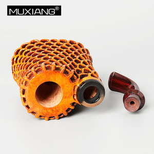 Muxiang Tobacco Pipe Bent Type Fragrant Photinia Wood Openwork Fish Scale Carving For Smoking Men Gift - Product Image 2