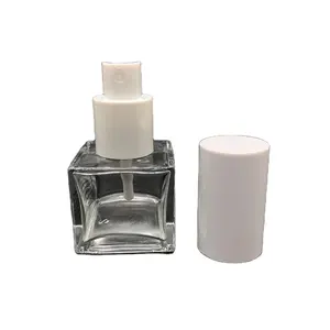 Frasco de bomba de vidro para loção, frasco de vidro quadrado para cosméticos, base, embalagem, 30ml, 1 oz, frasco vazio para cabelo