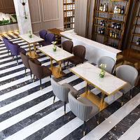 Muebles comerciales modernos de lujo, sillas de mesa de restaurante de café de Metal dorado, sofá de asiento de cabina de cuero superior de mármol para hoteles