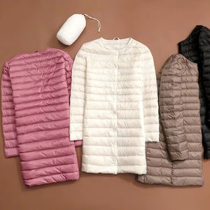 Veste <span class=keywords><strong>longue</strong></span> à col rond d'automne et d'hiver avec <span class=keywords><strong>doudoune</strong></span> mince sans col pour <span class=keywords><strong>femme</strong></span> <span class=keywords><strong>mi</strong></span>-<span class=keywords><strong>longue</strong></span> - Product Image 1