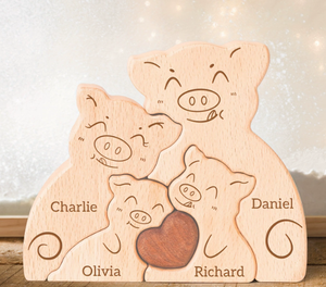 Rompecabezas de Madera de la Familia de Cerdos de Granja, Adornos de Madera Maciza, Decoración Personalizada para el Hogar con la Familia de Cerdos de Madera - Product Image 2