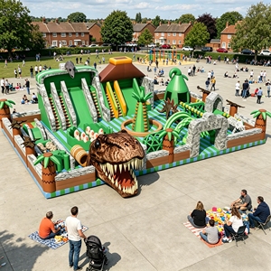 Parc d'attractions gonflable commercial sur le thème des dinosaures <span class=keywords><strong>Jurassic</strong></span> <span class=keywords><strong>World</strong></span> avec toboggan pour location événementielle - Product Image 1