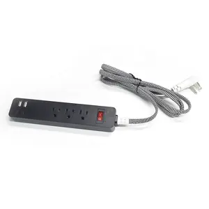 Vs Standaard Power Strip Met 3 Outlet 2 Usb 2 Type-C 4.5A Platte Stekker Desktop Laadstation Met 6ft Gevlochten Verlengsnoer