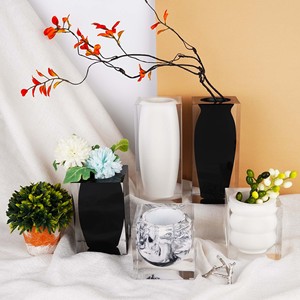 Florero moderno de acrílico transparente, maceta de cristal, adorno de resina para decoración de sala de estar - Product Image 1