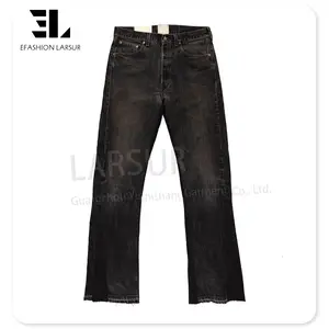 Pantalones vaqueros acampanados lavados a la piedra de fábrica de mezclilla personalizados LARSUR para hombre, pantalones vaqueros ajustados de carpintero, pantalones acampanados de trabajo con parches