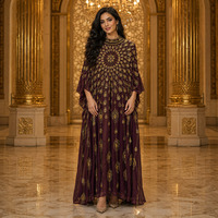 Robe Abaya brodée à col rond, manches longues, sequins et strass, coupe ample, longueur maxi, robe Abaya luxueuse à perles pour soirée