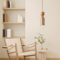 Petit lustre de chevet de chambre à coucher de style antique, luminaire suspendu LED sculpté ajouré en pierre de grotte couleur noyer, pour gîte haut de gamme