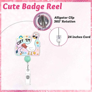 Badge d'identification rétractable pour infirmière, best-seller transfrontalier, avec perles vertes et strass, boucle à tirage facile et clip dorsal - Product Image 3