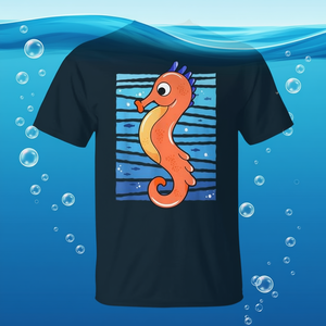 T-shirt pour enfants avec motif de hippocampe mignon, imprimé animalier, design océanique pour enfants - Product Image 3