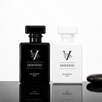 Flacon de parfum carré en gros, personnalisé, noir et blanc, vide, 50 ml, en verre, flacon de parfum de luxe avec boîte personnalisée