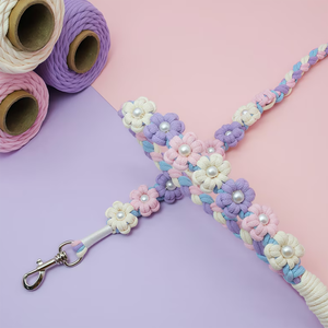 Guinzaglio per cani a fiori in morbido colore primaverile con cinturino intrecciato corda ricamata guinzaglio per cani con decorazione di perle - Product Image 5