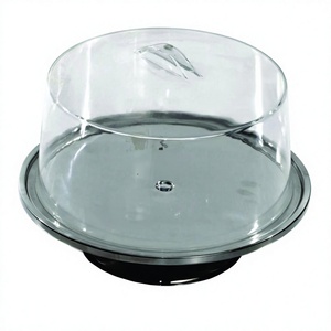 Ustensiles de cuisson pour micro-ondes support à gâteau en acier inoxydable basse basse avec couvercle en acrylique plaque à gâteau de couleur argent - Product Image 1