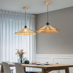 Contemporary Pendant Fan Light LED Switch Control 3500K Warm White Acrylic Cover Wood Base <b>Suspended</b> Design Living Room 3-Year - Product Image 1