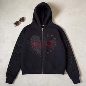 Sweat à capuche <span class=keywords><strong>pour</strong></span> homme avec sublimation, strass, fermeture éclair, design scintillant sur toute la surface, style Y2K, en <span class=keywords><strong>coton</strong></span> et polyester - Product Image 3