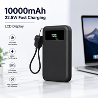 Batterie externe ultra-fine 10000 mAh avec écran LCD, câble intégré, sorties USB Type-C, batterie Li-Polymère, charge rapide 22,5 W