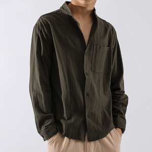 Camicia Casual da <span class=keywords><strong>Uomo</strong></span> OEM/ODM in Cotone e <span class=keywords><strong>Lino</strong></span>, Tinta Unita, con Tasche, Colletto Alto, Maniche Lunghe, Traspirante, ad Asciugatura Rapida, Vestibilità Comoda - Product Image 3