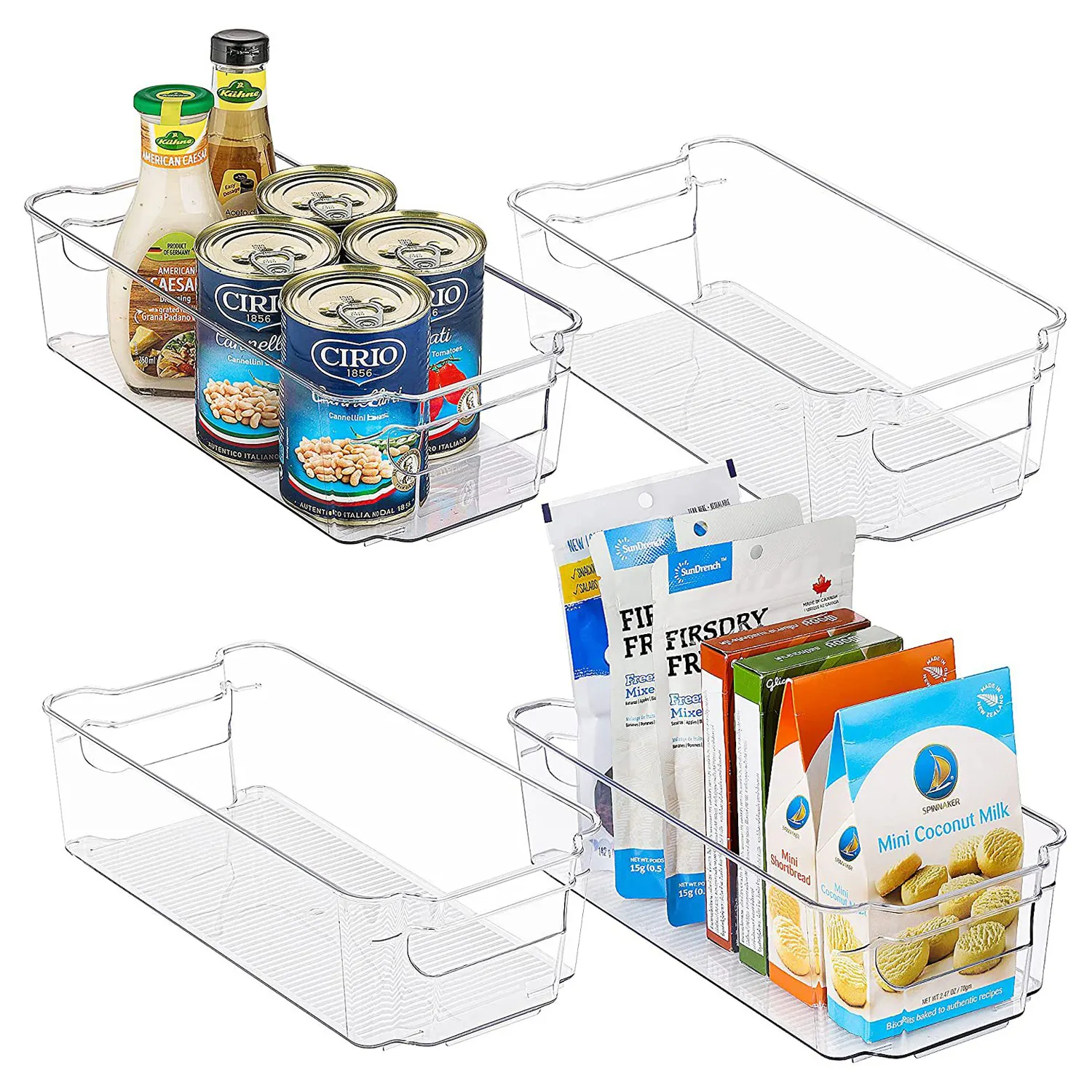 Amazon Penjualan Laris Transparan Stackable Plastik Kotak Penyimpanan Makanan Tempat Sampah Kulkas Organizer dengan Pegangan untuk Pantry