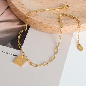 <span class=keywords><strong>Tobillera</strong></span> de cadena de acero inoxidable chapado en oro de 18k con Clip de papel, joyería para pies, amuleto de la buena suerte, venta al por mayor - Product Image 6